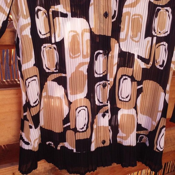 Vintage Y2K Pleated Blouse Sz-L Ringer Mod Print - Picture 3 of 10